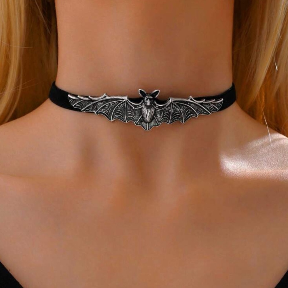 Silver Bat Choker Necklace